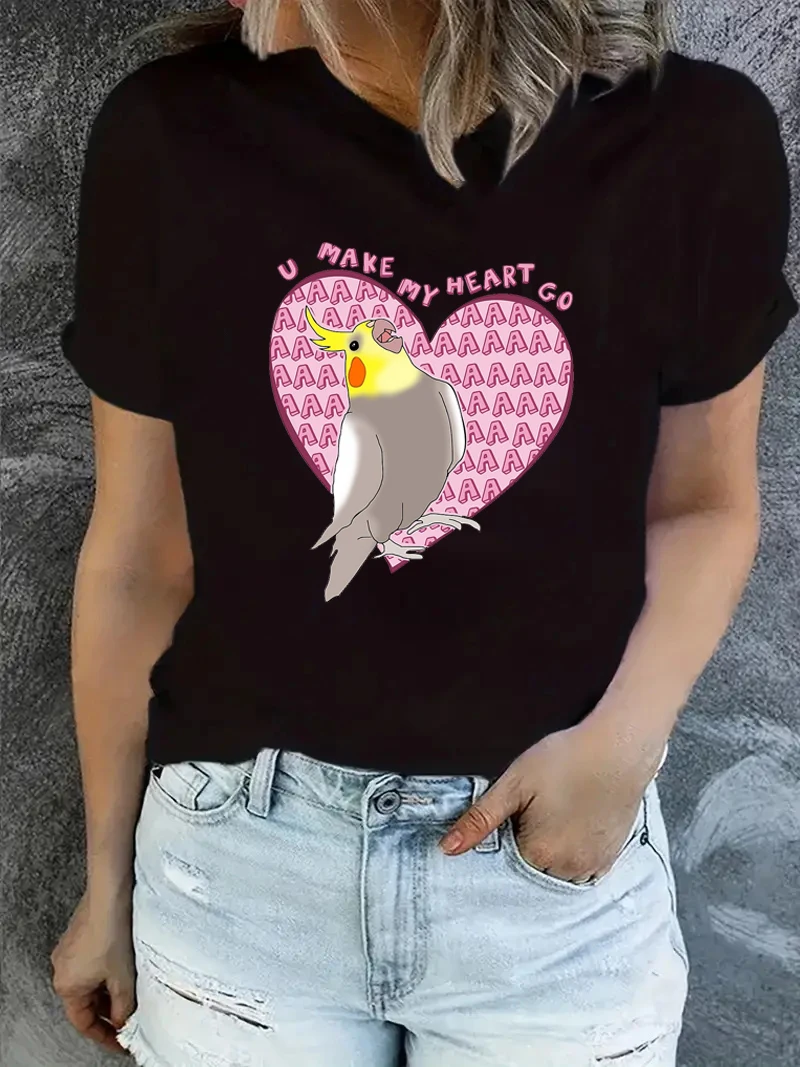 Kawaii Clothes Funny T Shirt Girls Cockatiel Parrot Tshirt Women'S Clothing Harajuku Shirt Bird Short Sleeve T-Shirt Female 5