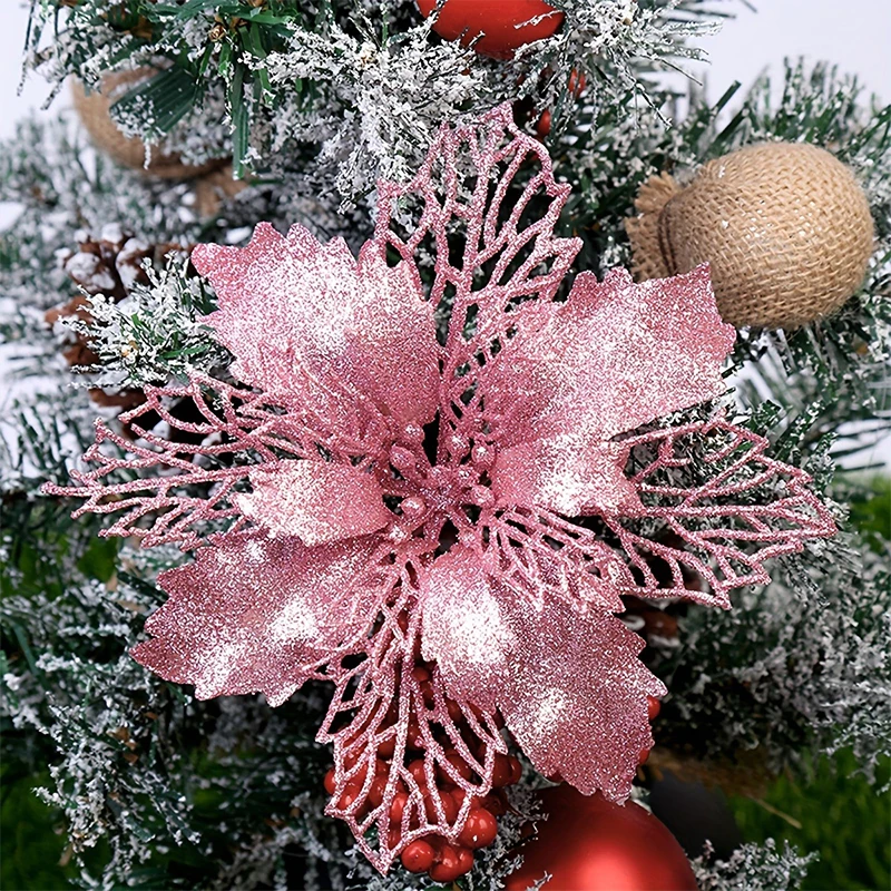 11cm Weihnachtsdekoration Glitzer Künstliche Blume Christbaumanhänger für Heimdekoration Weihnachten Navidad Neujahr 2026 Ornament