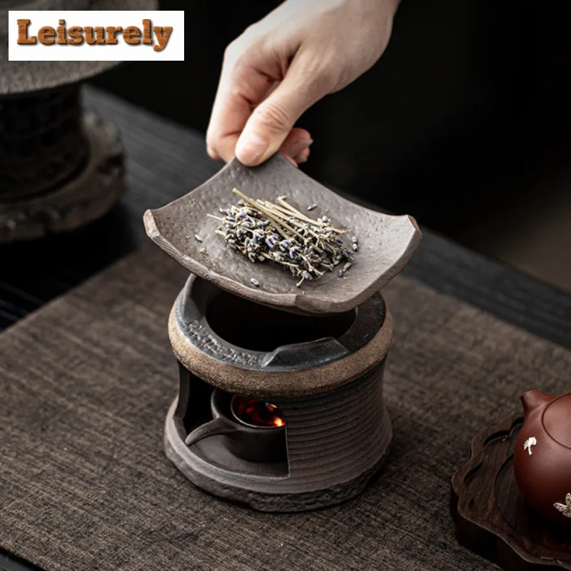 Handmade Japanese Style Coarse Pottery Aromatherapy Wall Candle Heating Base Sage Cedar Home Atmosphere Incense Burner Ornament
