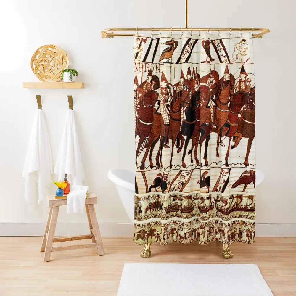 

THE BAYEUX TAPESTRY ,NORMAN ARMY IN BATTLE OF HASTINGS ,KNIGHTS HORSEBACK Shower Curtain Elegant Bathroom Shower Bath Curtain
