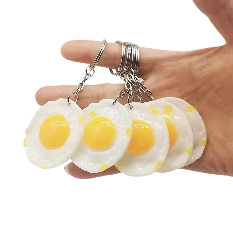 10 PC creative simulation food resin fried egg keychain pendant