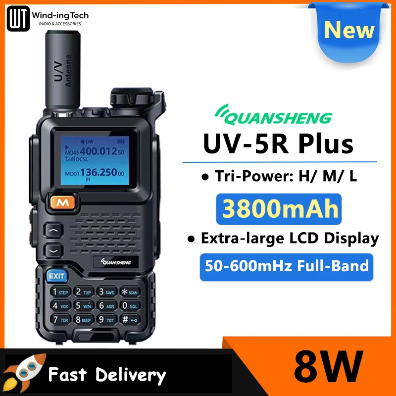 BaoFeng UV-5R 8 Watt High Power VHF UHF Dual Band Two Way Radio Tri-Power  8/4/1W Portable Radio with one More 3800mAh Battery,Speaker, Antenna, USB