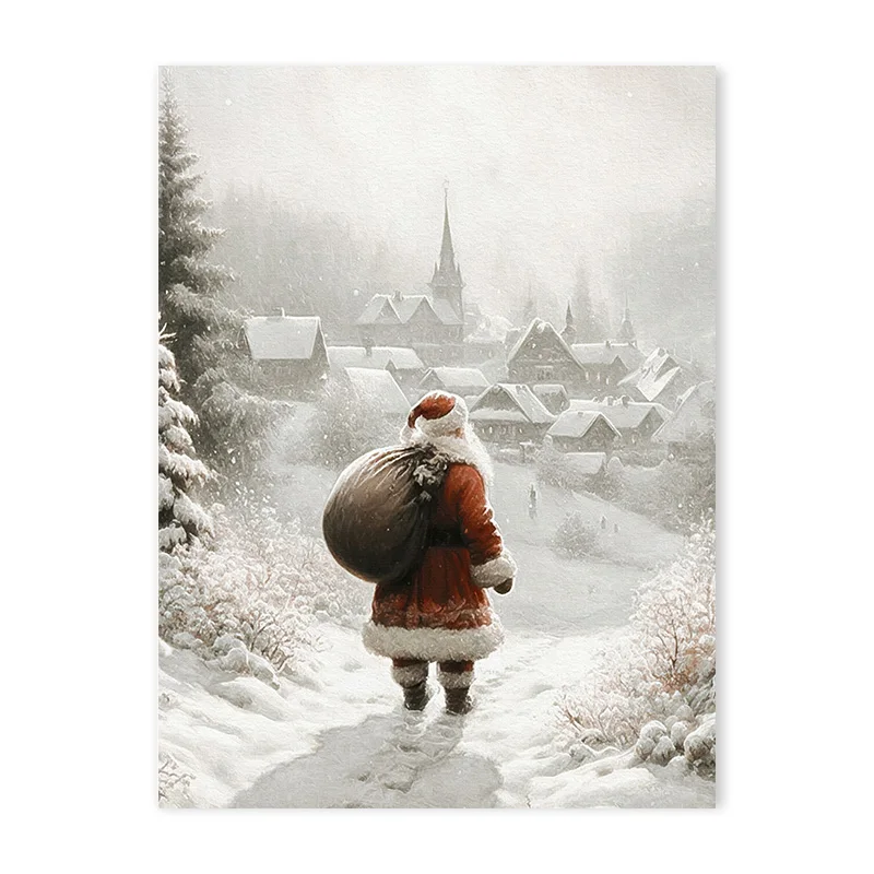 HSCFWYLN Poster Mural Vintage - Art De Noël Noir Et Blanc - Garçon Et Sapin De Noël - Poster Vintage - Décoration Moderne Pour La Maison Et La Chambre à Coucher