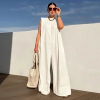 Lemongor Women's Shoulder Pad Jumpsuits 2025 New Summer Sleeveless Solid Color Oversize Loose Casual Fashion Wide Leg Jump Suits - Image 3