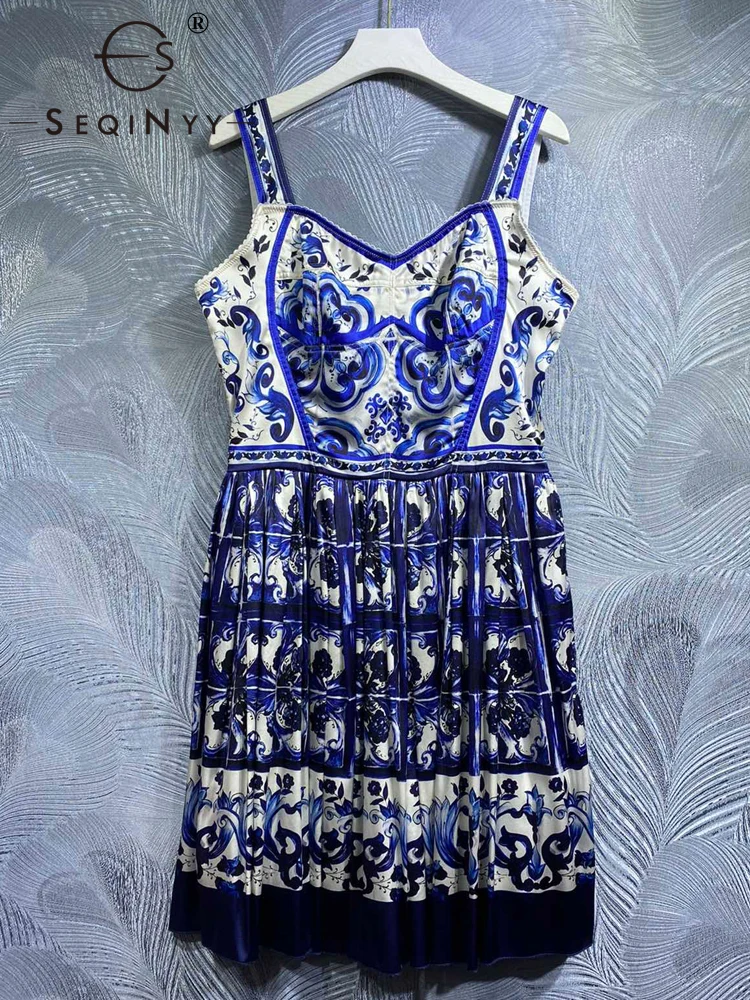 

SEQINYY 100% Silk Mini Dress Summer Spring New Fashion Design Women Runway High Quality Strapless Vintage Flower Print A-Line