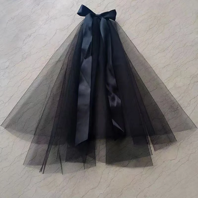 Wedding Bridal Head Veils Women Double-layer Gauze Mesh Black Lace Veil Photo Props Girls Halloween Party Headwear Accessories