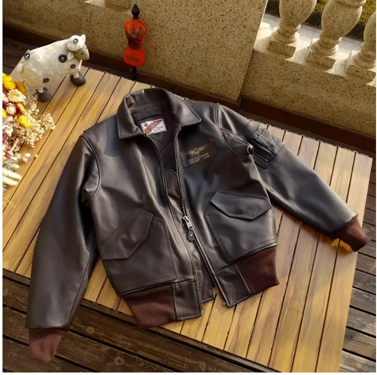 

YR!Free shipping.100% genuine leather.Men Warm Classic Bomber Cowhide jacket.Air Force cwu-45p coat.Coarse grain sheepskin wear