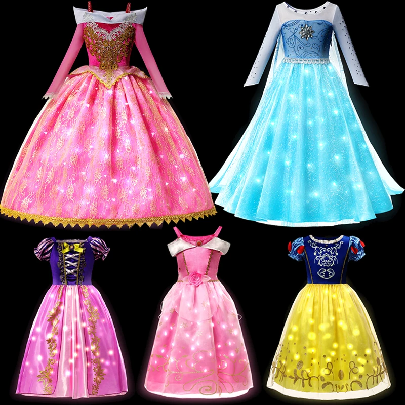 

Disney Girls LED Light Up Dress Frozen Elsa Aurora Glow Dress up Kids Costume Carnival Party Children Halloween Dress Up Clothes