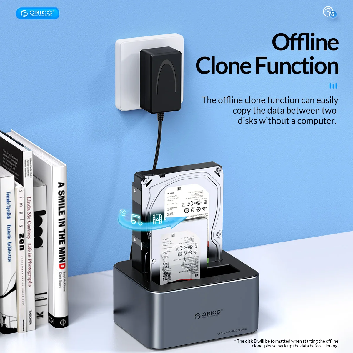 Orico-estação de Disco Rígido de Baía Dupla de Alumínio com Clone Offline Caixa Hdd Dissipação de Calor Mais Forte Tipo-c 10gbps 2.5 3.5 - Imagem 5