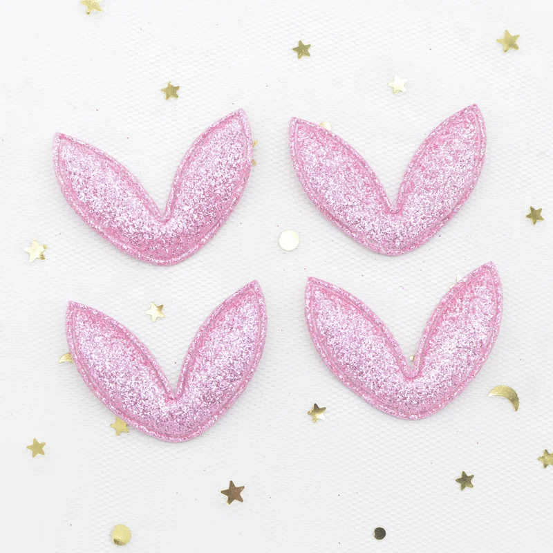 40Pcs 38*30mm 반짝이 패브릭 토끼 귀 Applique 패딩 패치 DIY 머리 후프, 클립, 밴드, 머리 장식, Hairdress 장식