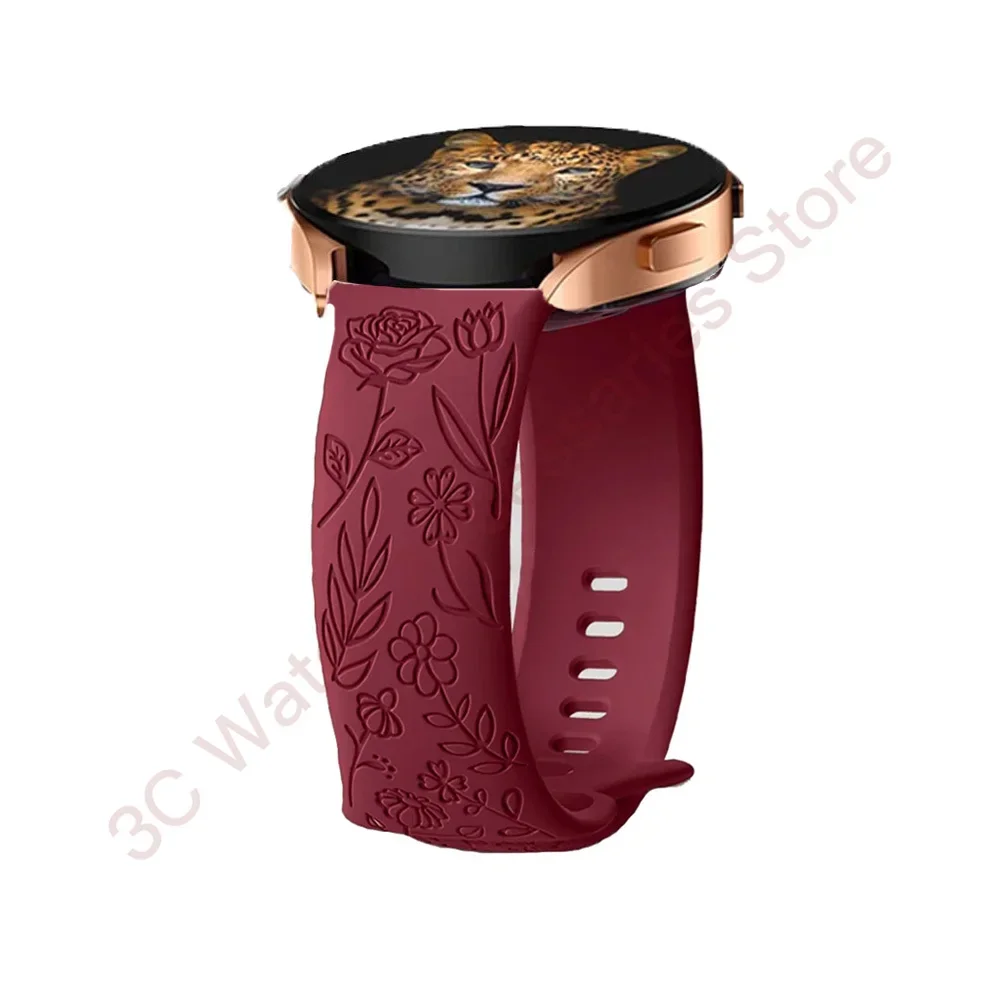 Rose Engraved Silicone Watch Band - 18mm, 20mm, 22mm
