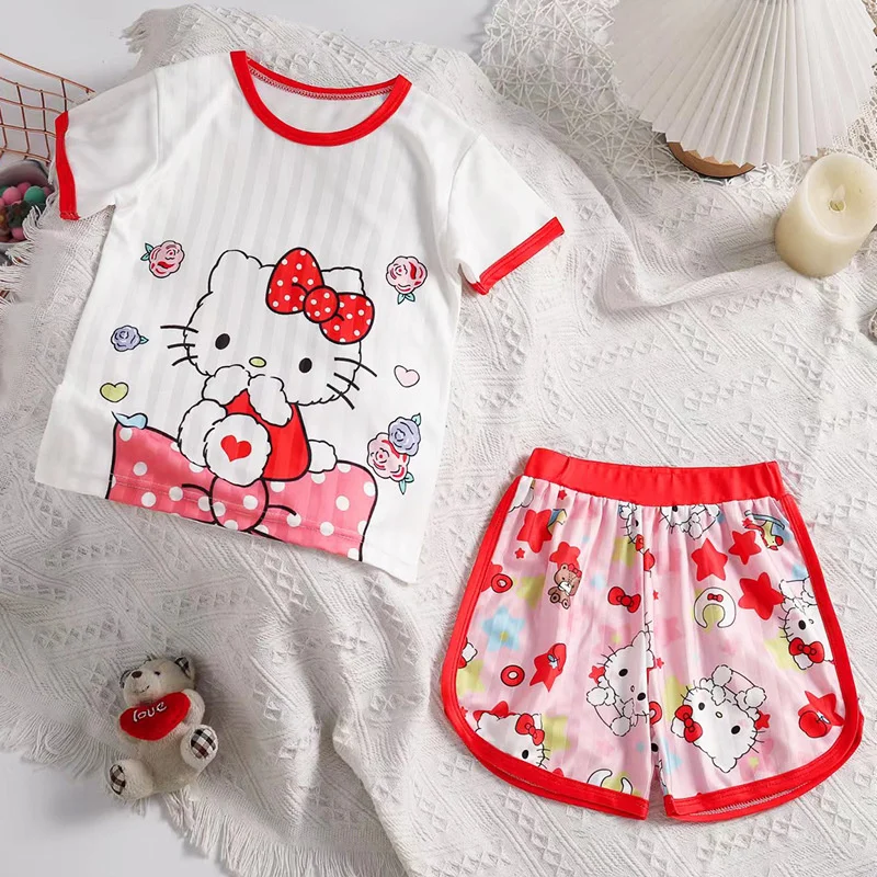 

Sanrio My Melody Children's Pajamas Short Sleeved Set Girls Short Sleeved Short Kuromi Little Girl Home Clothing Summer Clothing