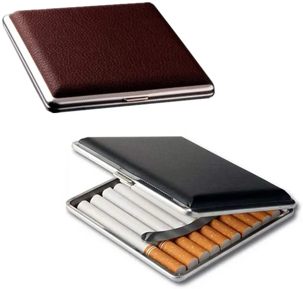 20 Sticks Leather Cigarette Case Metal Smoking Accessories Gift for Men cigarette case