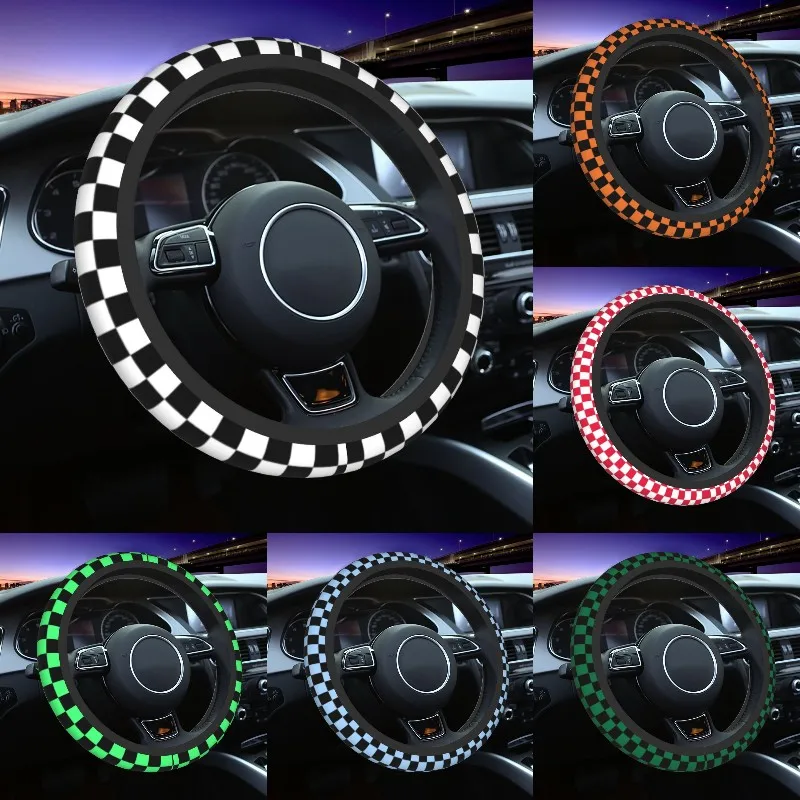 

Black White Universal Checkerboard Steering Wheel Cover Fit for Truck Steering Wheel Protector Car Accessories Car Accessories