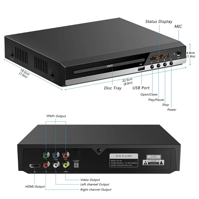 DVD Player VCD CD-Discs Multimedia Player Machine AV-Output with Remote Control & AV-Cable CD Player