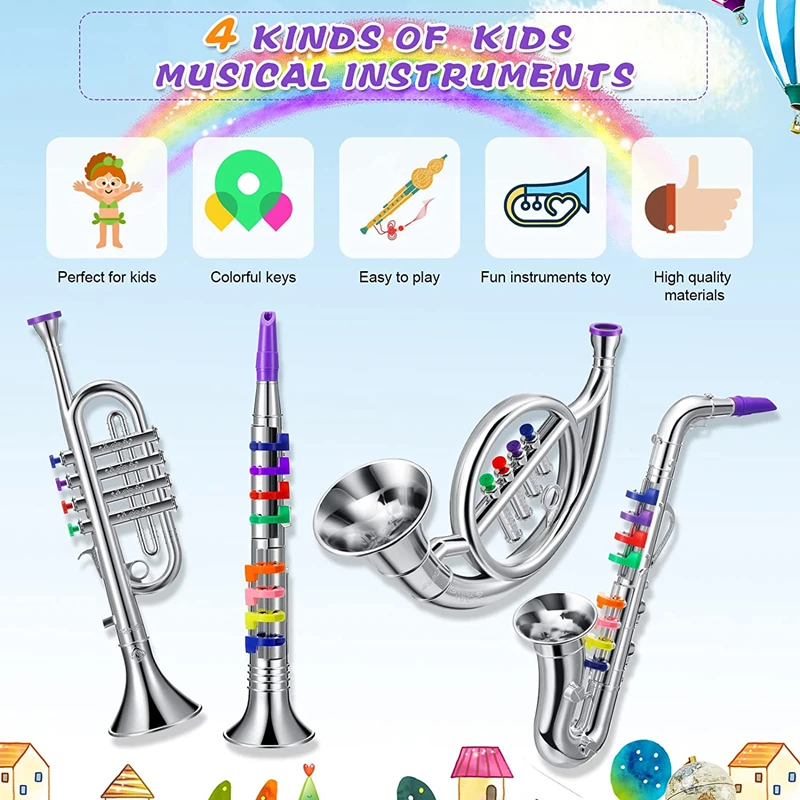 Classical Clarinet Trumpet Saxophone Imitation Musical Instrument Toys Boys Girl Early Education Learning Tool for Kids Children 2