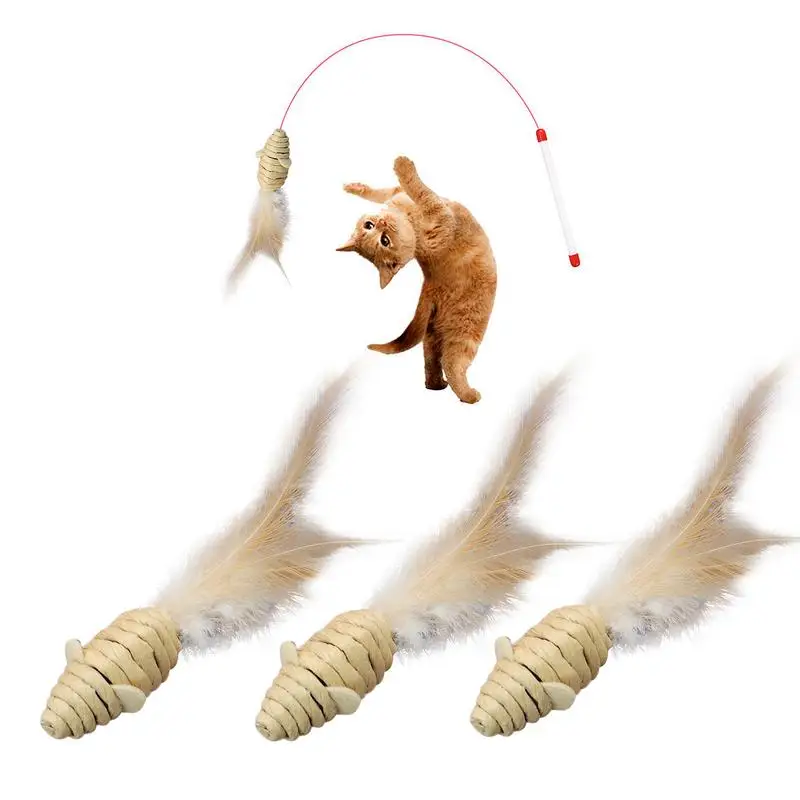 

Cat Teaser Toy Interactive Mouse Shape3 Pcs Cat Wand Toys Chew Stick Feather Toys For Indoor Cats Kittens Home Pet Supplies