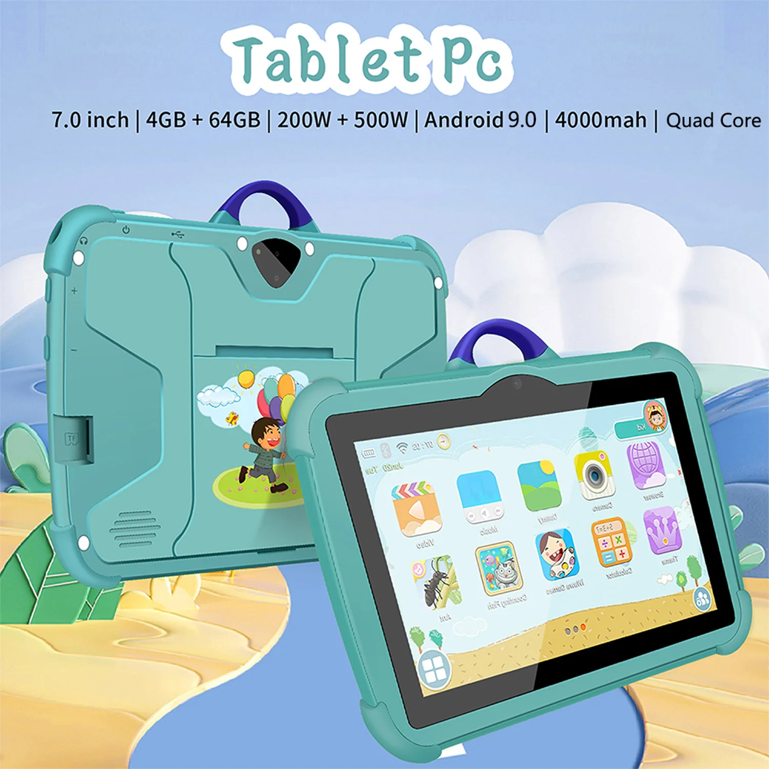 New 7 Inch WiFi Kids' tablets Quad Core 4GB RAM 64GB ROM Android 9 Google Play Support Bluetooth 5G WiFi Tablet Pc 4000mAh 4