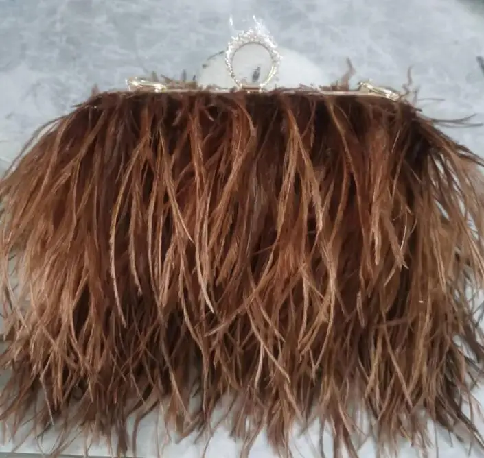 2022 Luxury Ostrich Feather Party Evening Clutch Bag Women Wedding Purses and Handbags Small Shoulder Chain Bag Designer Bag 