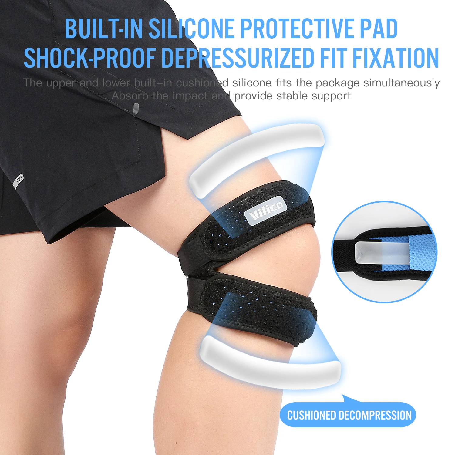 2Piece Patellar Tendon Support Strap Adjustable Knee Strap for Exercise Running Fitness Compression Knee Support