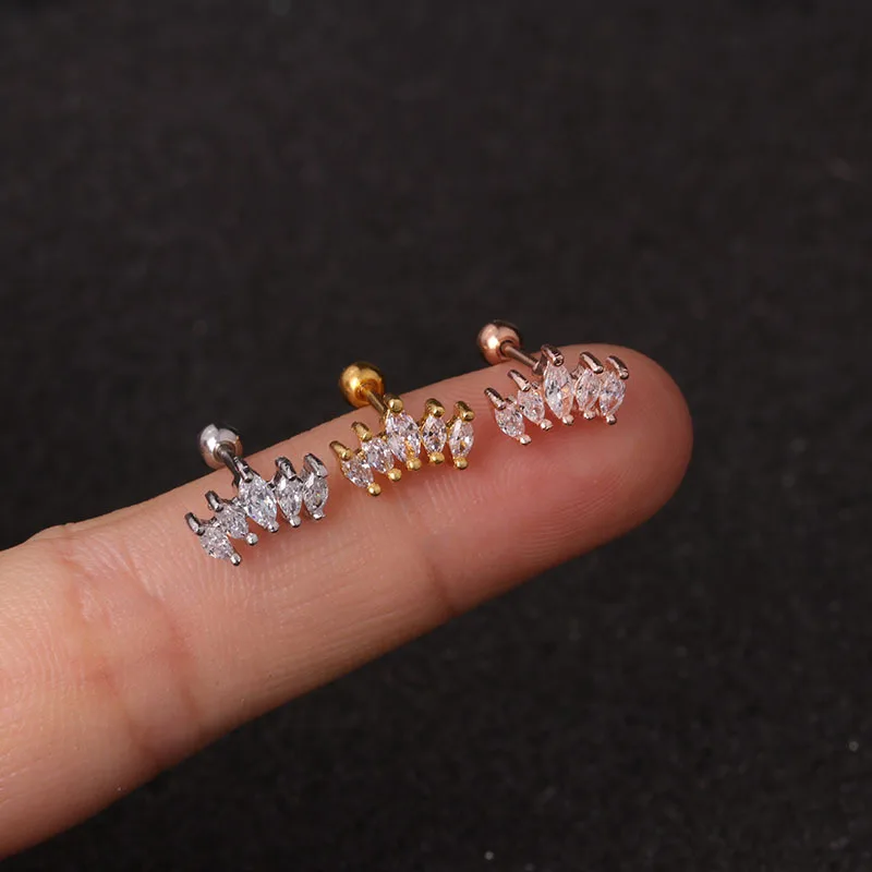 Stainless Steel Gold Color Silver Color Flower CZ Tragus Cartilage Helix Star Ear Stud Piercing Zircon Daith Earring 1PC