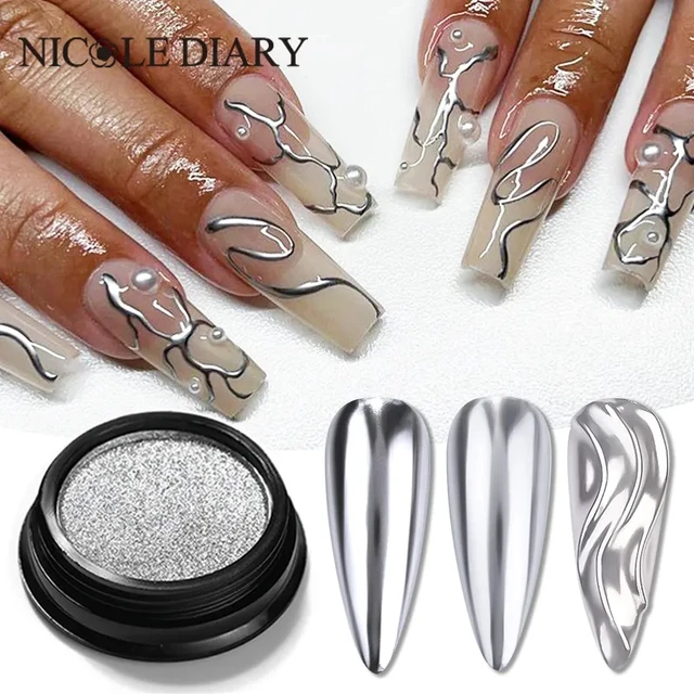 Silver Mirror Nail Glitter Powder Metallic Effect Pigment UV Gel Polish Chrome Flakes Dust Manicure Decoration Nails Accessories