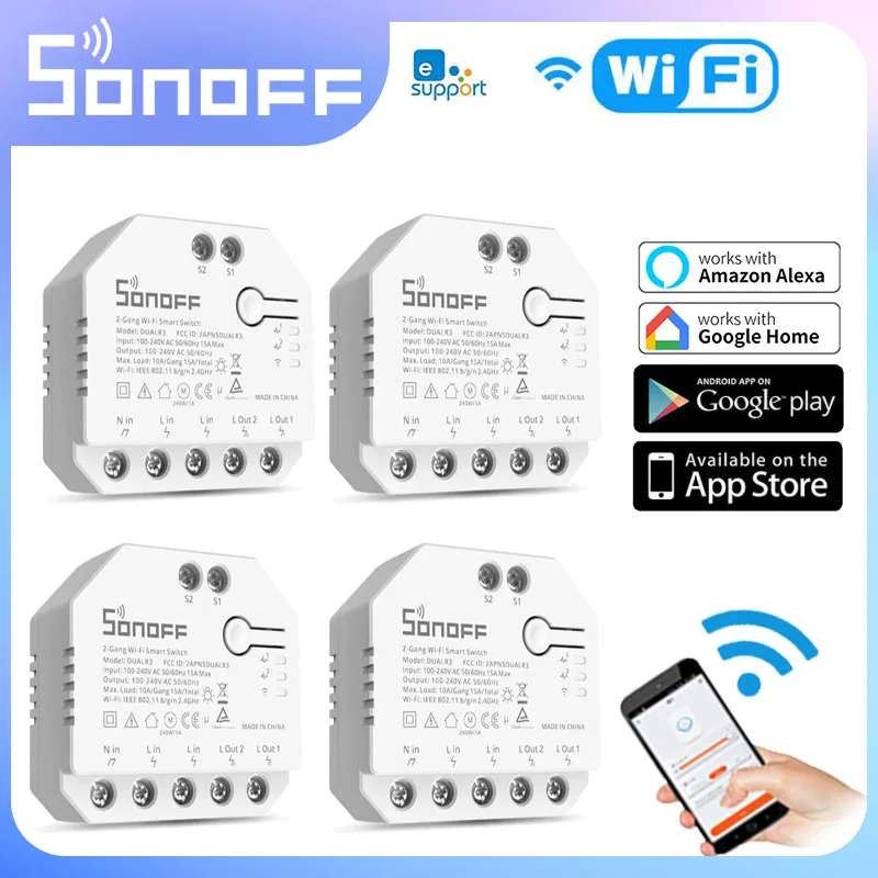 Sonoff Dual R3 Wifi Smart Switch Misurazione Dell'Alimentazione Bidirezionale Smart Home Fai Da Te 2 Gang Switch Dual Relay Module Con Ewelink Alexa G