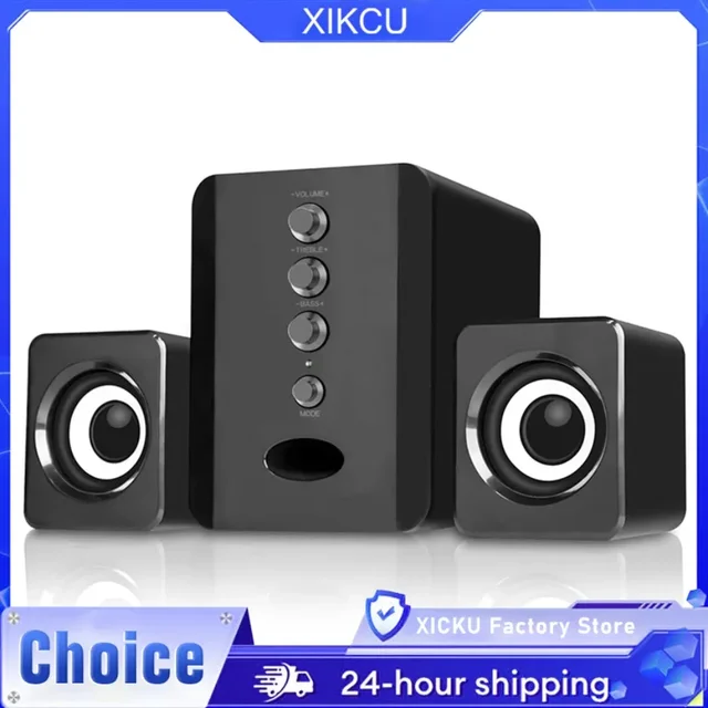 XIKCU Universal Full Range 3D PC Speaker Box Sound Bar Stereo Subwoofer Bass DJ Music Computer Speakers USB for Laptop Phone TV