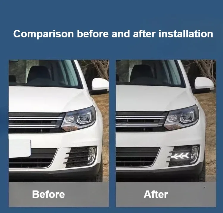 For Volkswagen Tiguan 2013 2014 2015 2016 2017 Car Led Daytime Running Light Front Fog Lamp DRL Yellow Dynamic Turn Signal detail image 3