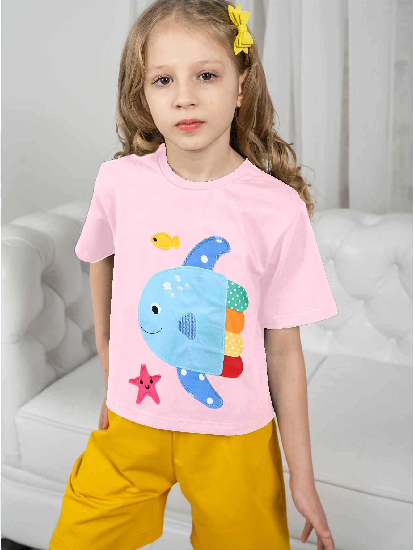 

Summer new cartoon mermaid, ice cream, strawberry, cloud print T-shirt fashion casual short sleeve suitable for children's top