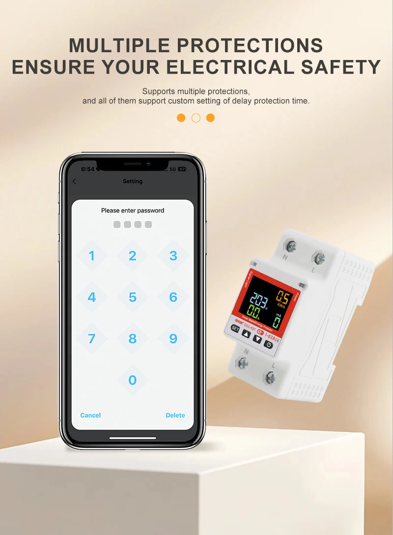 Smart WiFi Circuit Breaker DGC-63T 1-63A Timing Remote Energy Meter Überspannung/Leckage Schutz 35mm Schiene mit Alexa/Tuya – Detail 15
