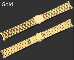 Elegant Silver & Gold Two - Tone Curved End Stainless Steel Watchband with Solid Links - 18mm (Gold)
