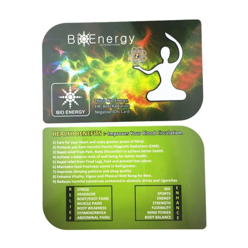Custom  Negative ion card PVC plastic material terahertz scalar energy health quantum energy saver card bio energy card
