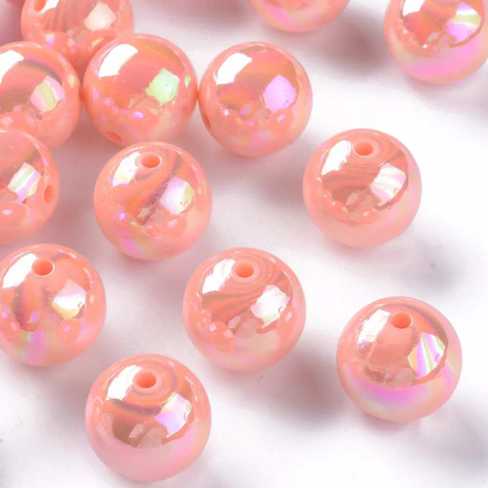 

500g Opaque Acrylic Beads AB Color Plated Round Dark Salmon 20x19mm Hole: 2~3mm about 111pcs/500g