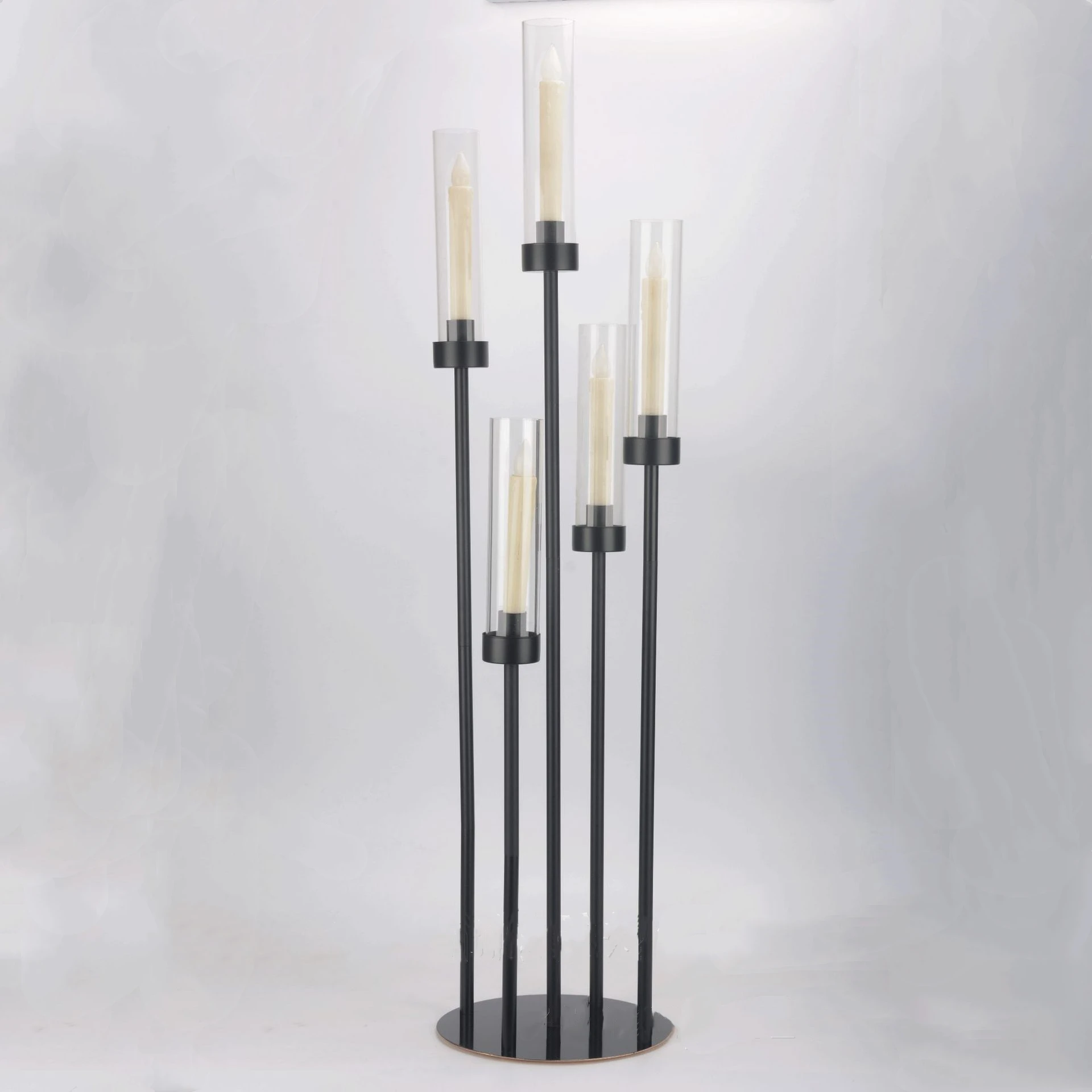 

12 set Metal Candle Holder 5 Heads Black Candlesticks Wedding Table Centerpiece Candelabra Pillar Stand Road Lead Party Decor