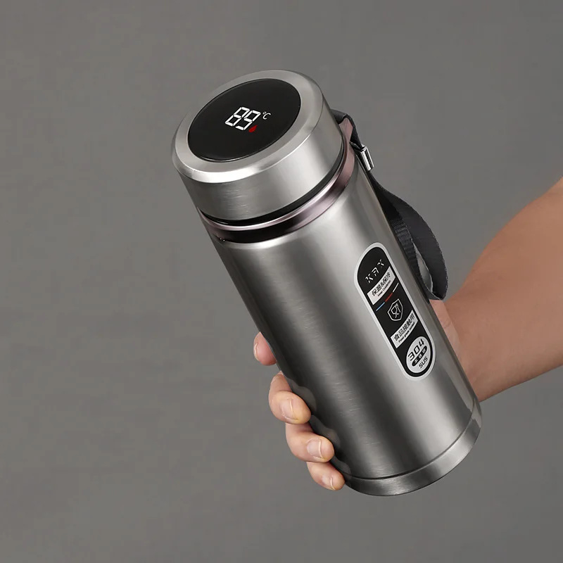 500ML/800ML/1000ML 304 Stainless Steel Smart Thermal Mug with LED Temperature Display Portable Corded Thermal Mug Travel Sports