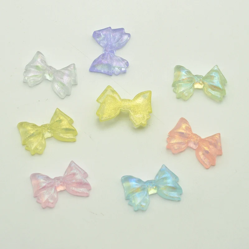 

50PCS Colorful Dazzle Resin Bows Beads Flatback Buttons Butterfly Bowknot Charms For DIY Hair Accessories Decorated Cell Phones