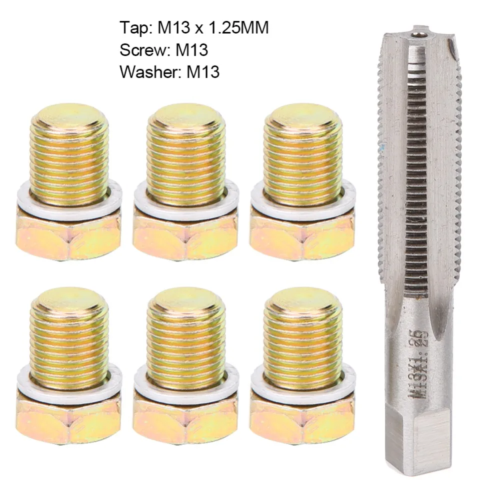 13PCS M13 x 1.25 오일 드레인 플러그 탭 씰링 와셔 포함 녹 방지 오일 팬 재나사화 도구 범용 보관 케이스 포함