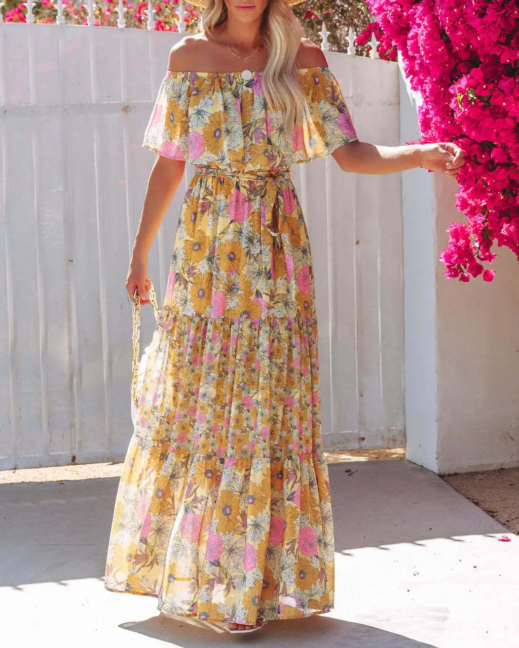 Flower Print Off Shoulder Long Dresses For Women Spring Summer New Fashion Temperament High Waist Leace-up Dress Female Vestidos 13 undefined