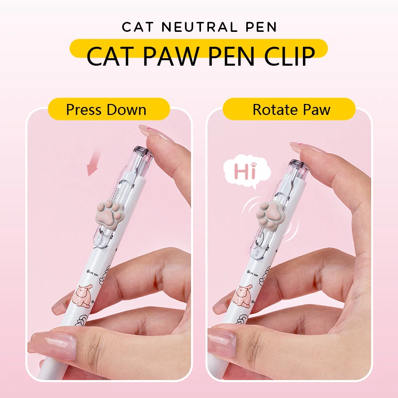 4 Pcs/Set Creative Cat Cartoon Gel Pen Cute School Student 0.5mm Black Smooth Writing Ink Pens Office Signature Stationery