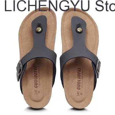 New Summer Women Beach Shoe Casual Cork PU Leather Slippers Men Outdoor Fashion Flip Flops Footwear