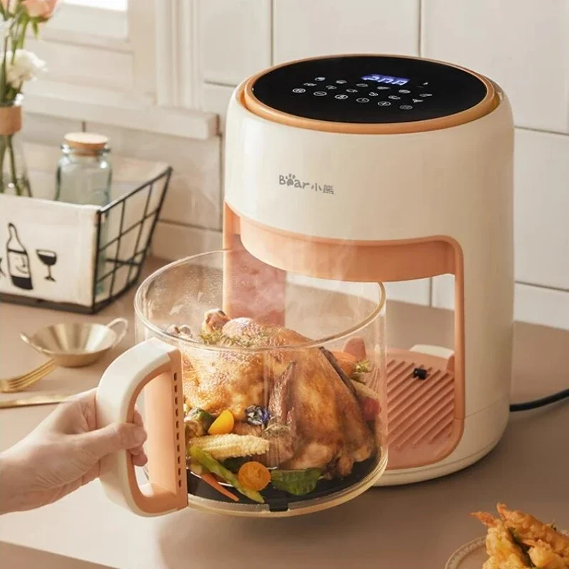 Bear 220V Air Fryer Household 4L Glass Visual New Large Capacity Light Oil Air Electric Fryer Multi-function All-in-one Machine 2