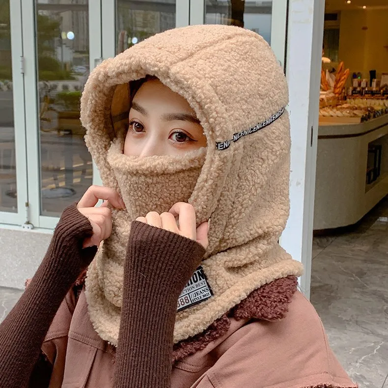 

Big Girls Youth Women Balaclava Fleece Hat Scarf 2in1 Set Winter Warm Outdoor Neckwarmer Cold Weather with Mask Free Shipping
