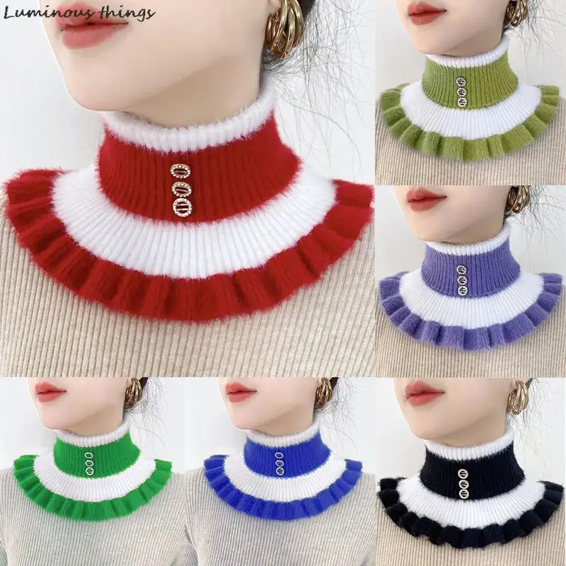 

1x NEW Fake Collar Scarf Turtleneck Knitted Elastic Warmer Winter Outdoor Windproof Ruffles Cycling Accessories Scarf