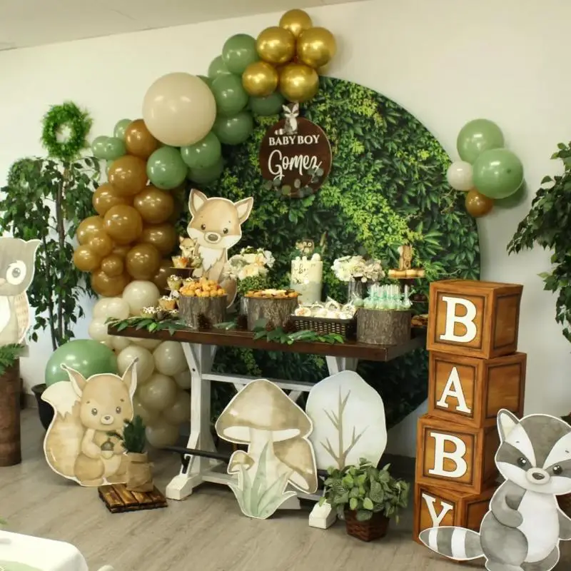 1Set Wood Grain Baby Shower Boxes Wood Grain Brown Blocks BABY