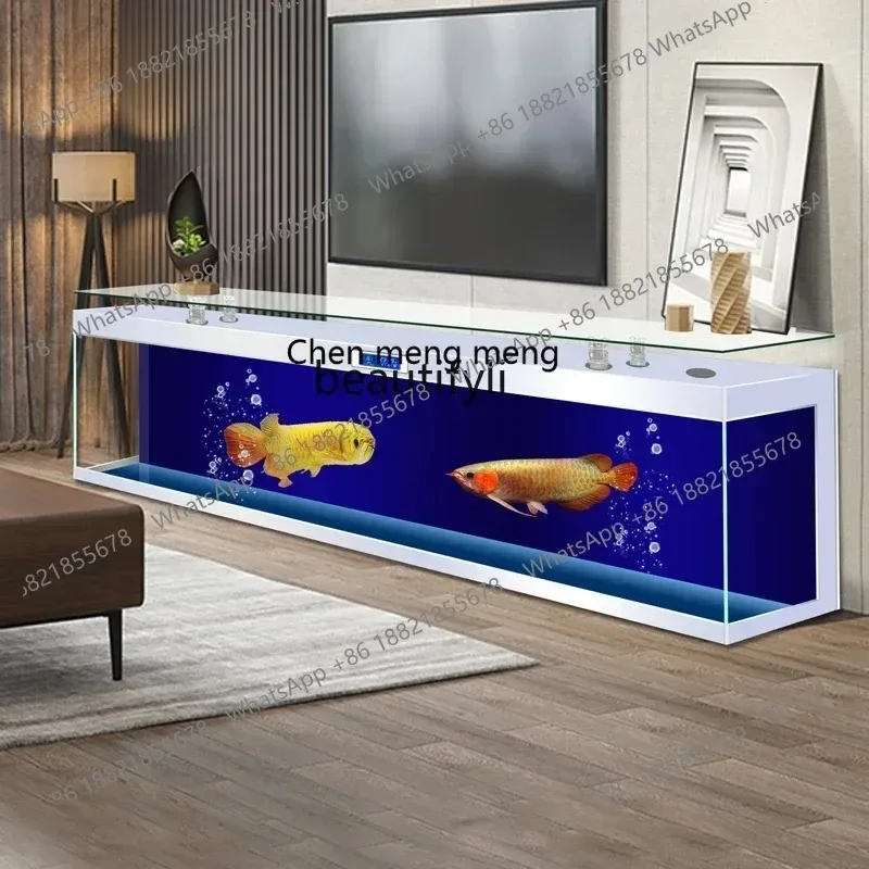 Mueble para TV R cc182l con Pecera Integrada, Mesa de Té, Acuario para Sala de Estar, Globo de Cristal Súper Blanco para Peces