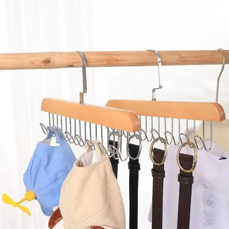 Solid Wood 8 Hook Hanger Rack Multifu Drying Rack For Hanging Belts Hats Vests Underwear Silk Scarves Household Storage Goodies