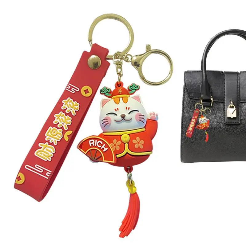 Lucky Cat Keychain Cartoon Decorative Fortune Pendant Cute Wealth Pendants For Holiday Gift Portable Animal Keychain For School new cute lucky cat keychains cartoon lovely fortune cat car key chains girl bag pendant keyrings student lovers holiday gifts