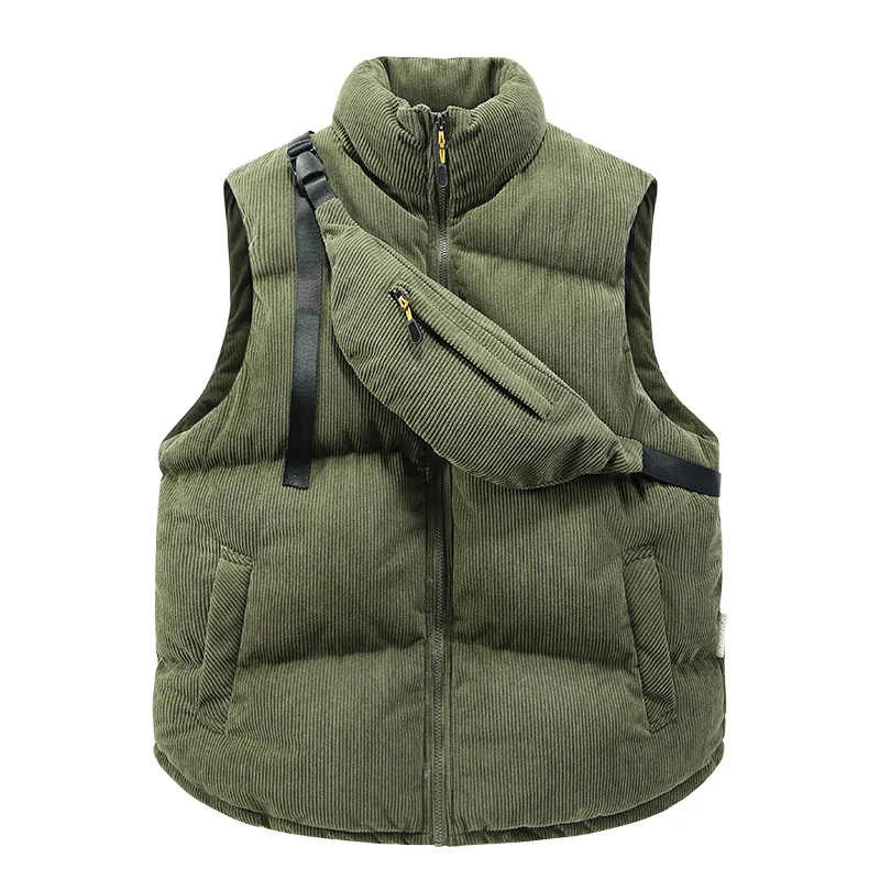 Korean Winter Vest Fashion Harajuku Waistcoat Sleeveless Men Warm Thick Jacket With Backpack Corduroy Men's New Autumn Coats