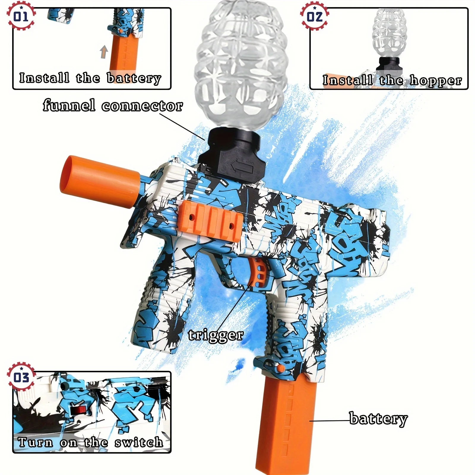 MP9 Electric Blaster - Automatic Splatter Ball Gun -Upgraded battery, High speed blaster -Gift, For Outdoor Games 4